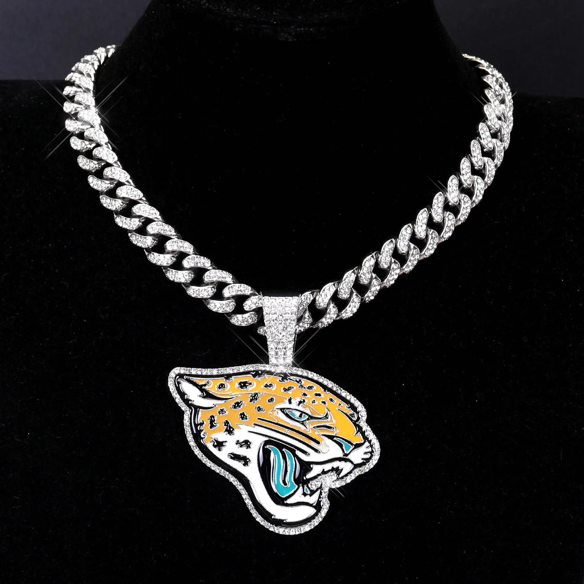 Football Logo Pendant Necklace with Cuban Chain