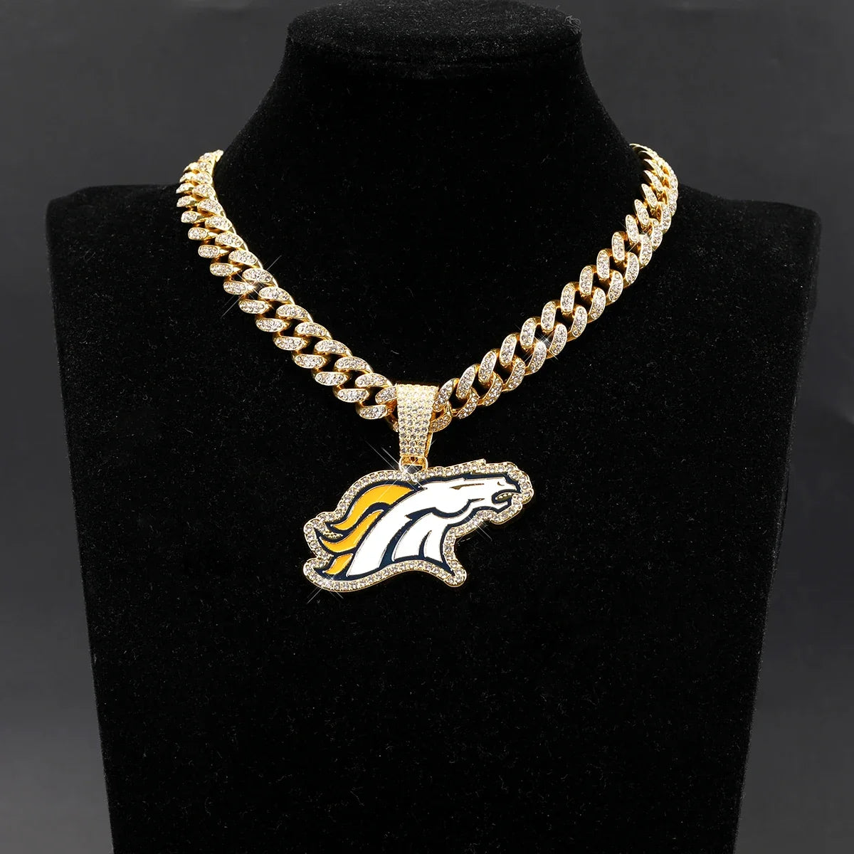 Football Logo Pendant Necklace with Cuban Chain