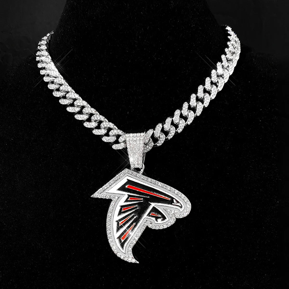 Football Logo Pendant Necklace with Cuban Chain