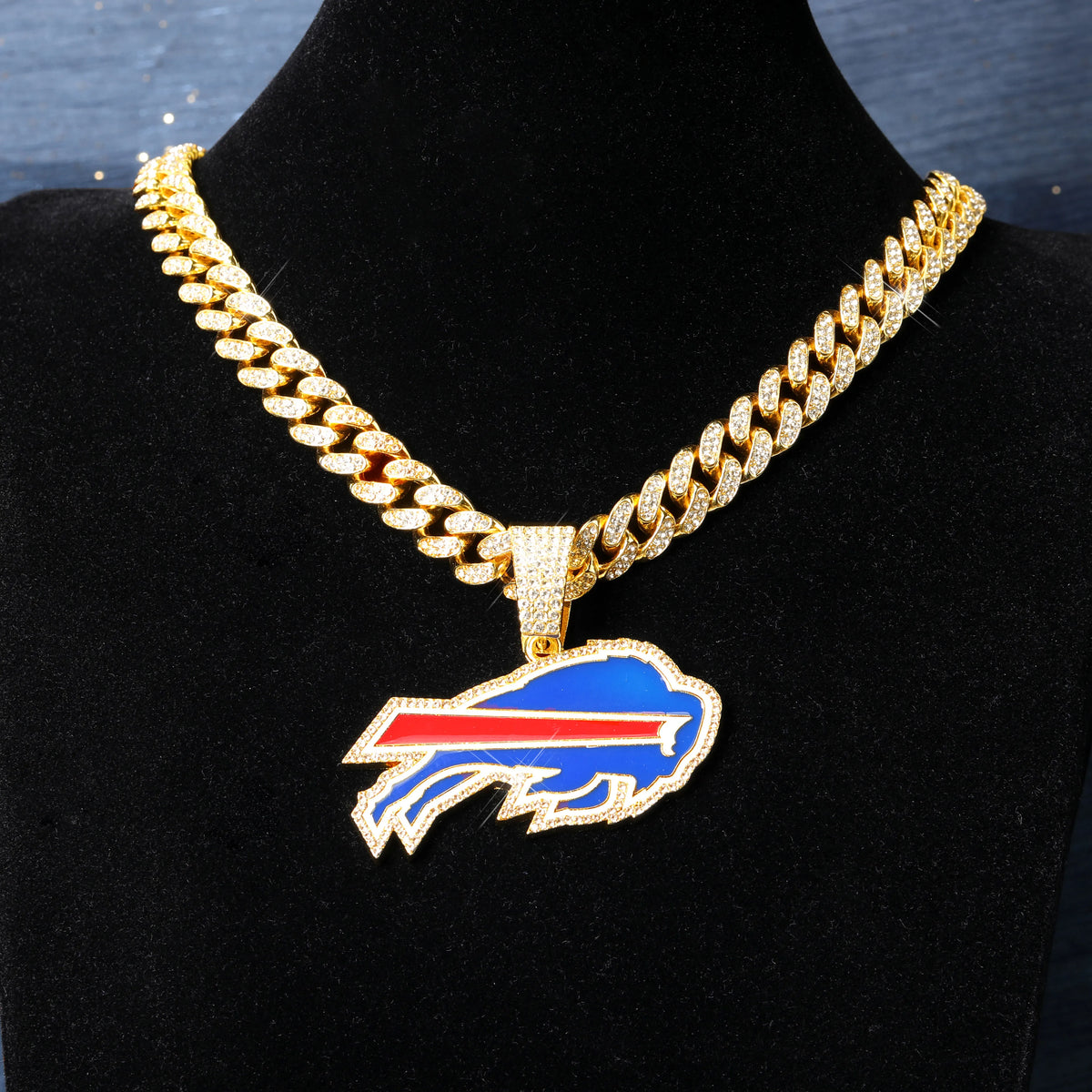 Football Logo Pendant Necklace with Cuban Chain
