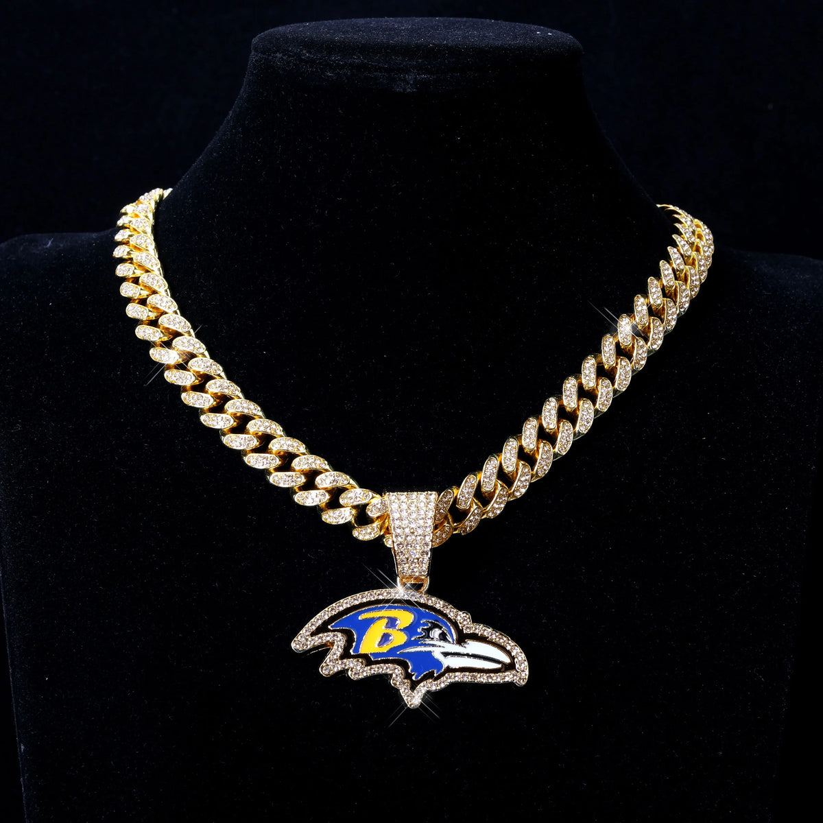 Football Logo Pendant Necklace with Cuban Chain