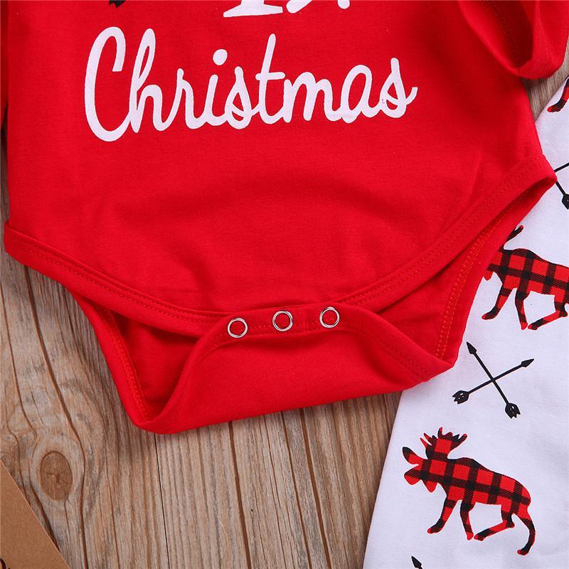 Baby First Christmas Romper, Pants & Hat Outfit