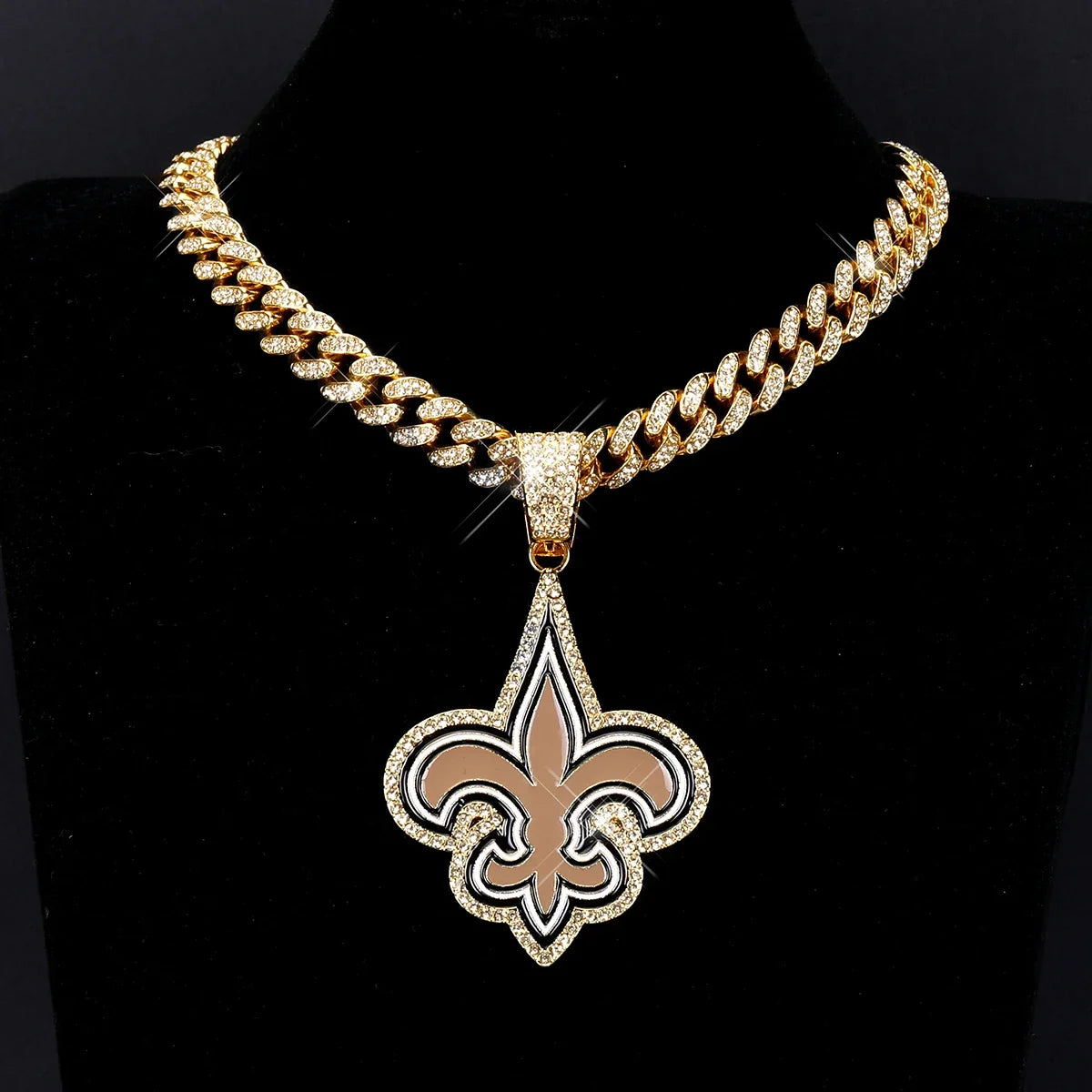 Football Logo Pendant Necklace with Cuban Chain