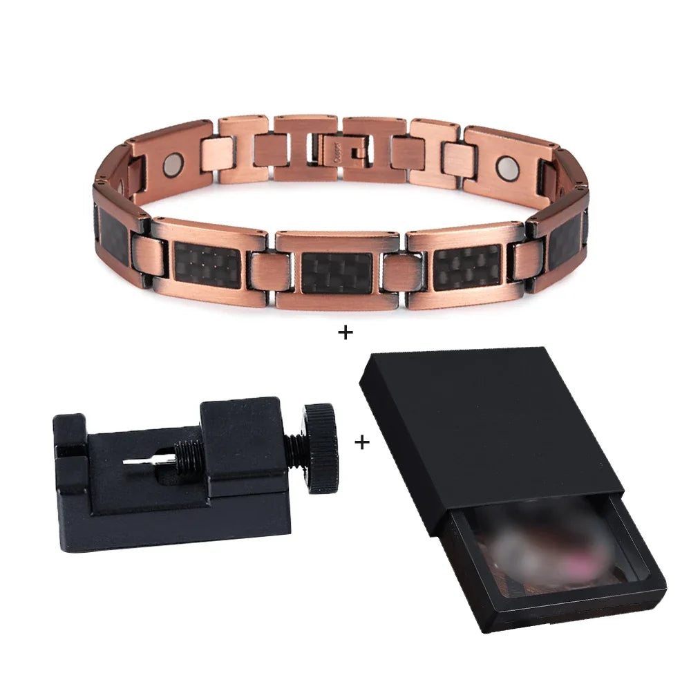 Men's Magnetic Copper & Carbon Fiber Link Bracelet
