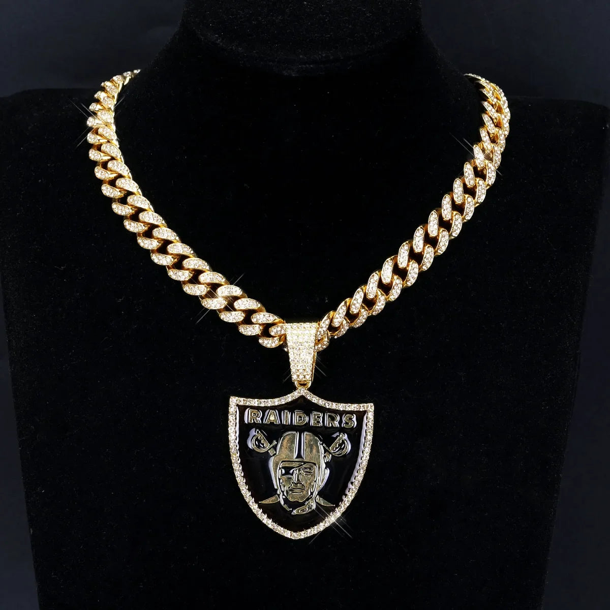 Football Logo Pendant Necklace with Cuban Chain