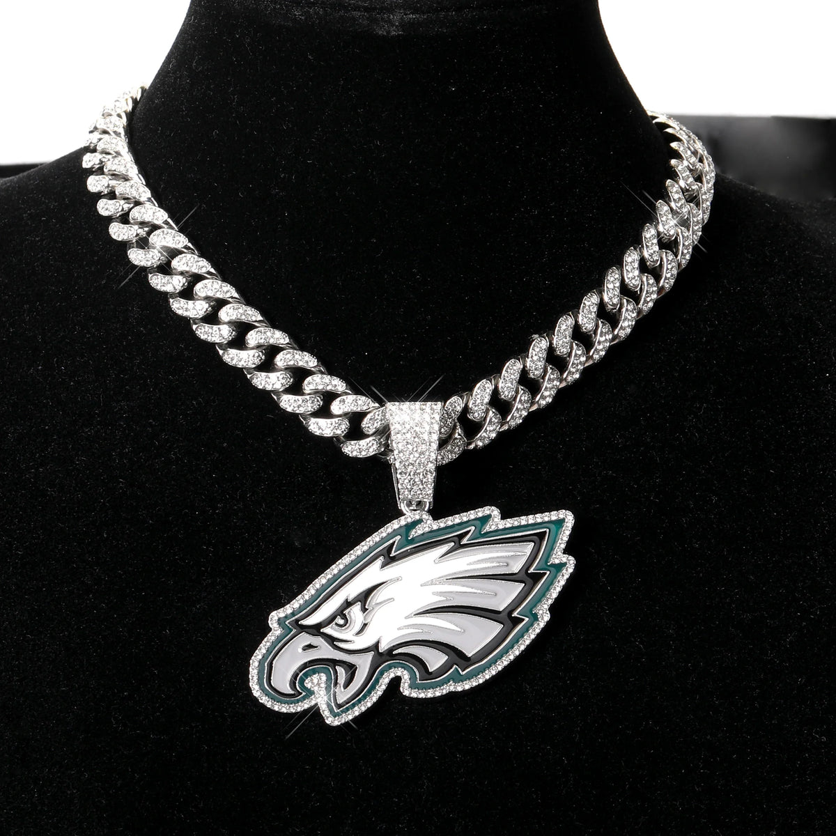 Football Logo Pendant Necklace with Cuban Chain
