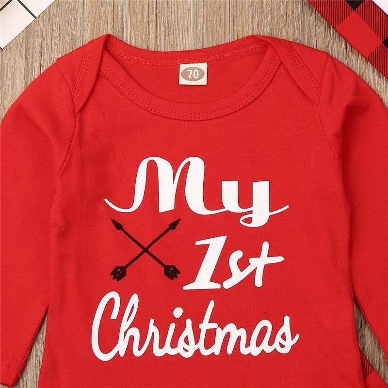 Baby First Christmas Romper, Pants & Hat Outfit