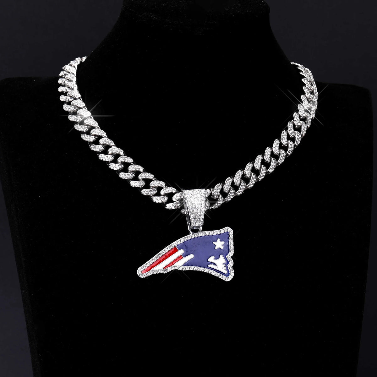 Football Logo Pendant Necklace with Cuban Chain