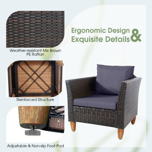 3-Piece Wicker & Acacia Wood Patio Bistro Set – Gray