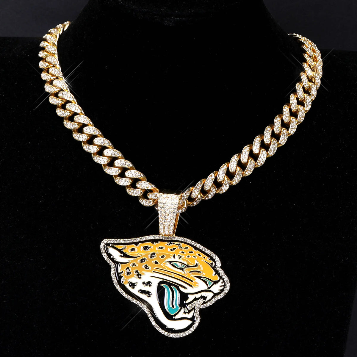 Football Logo Pendant Necklace with Cuban Chain