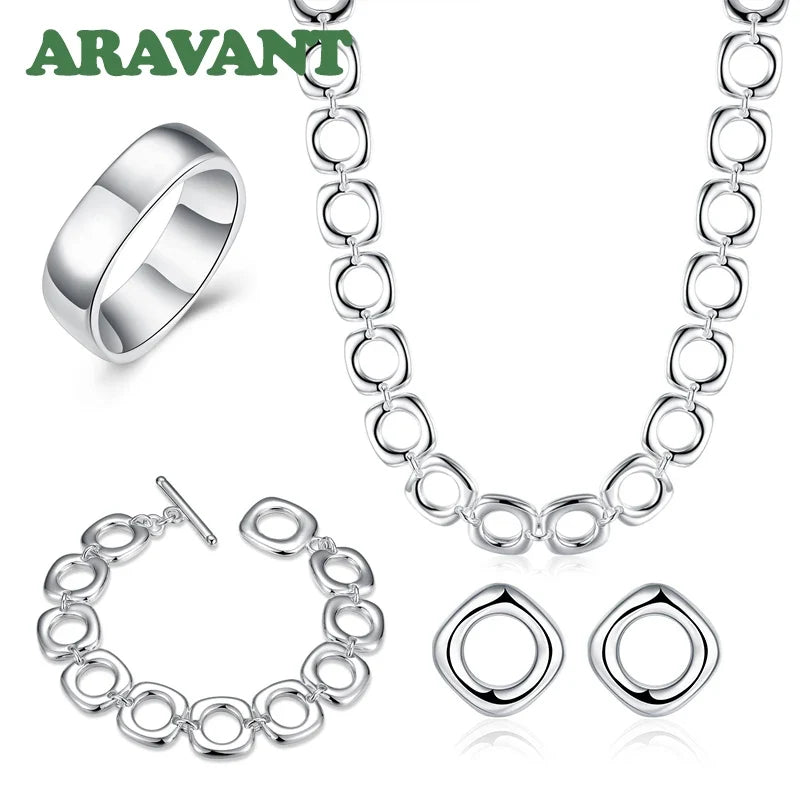 925 Sterling Silver Square Jewelry Set
