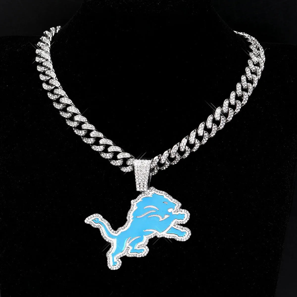 Football Logo Pendant Necklace with Cuban Chain