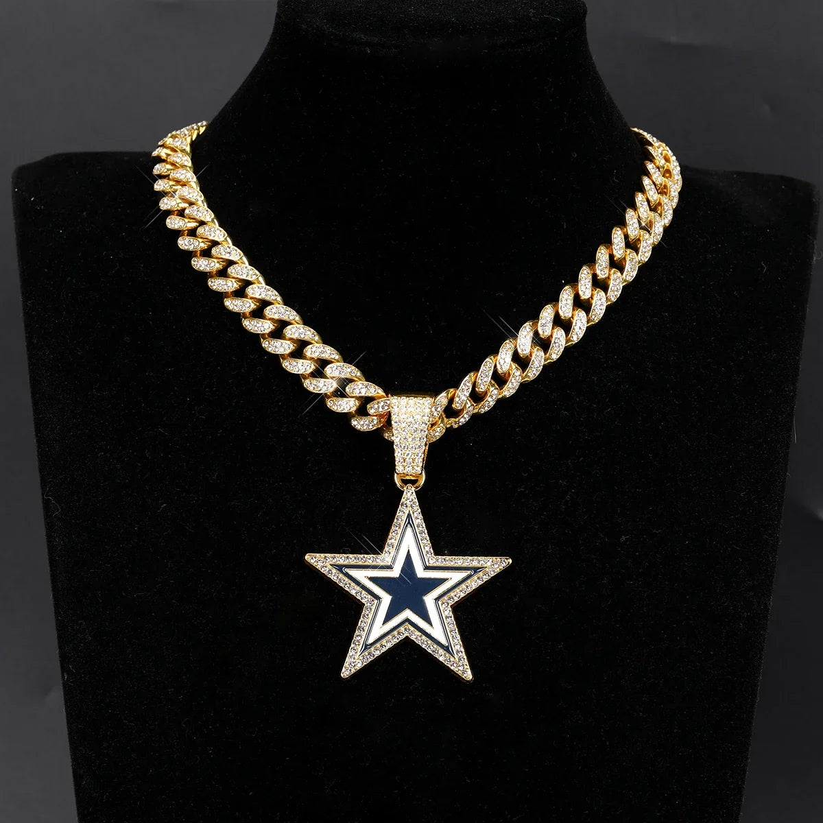 Football Logo Pendant Necklace with Cuban Chain