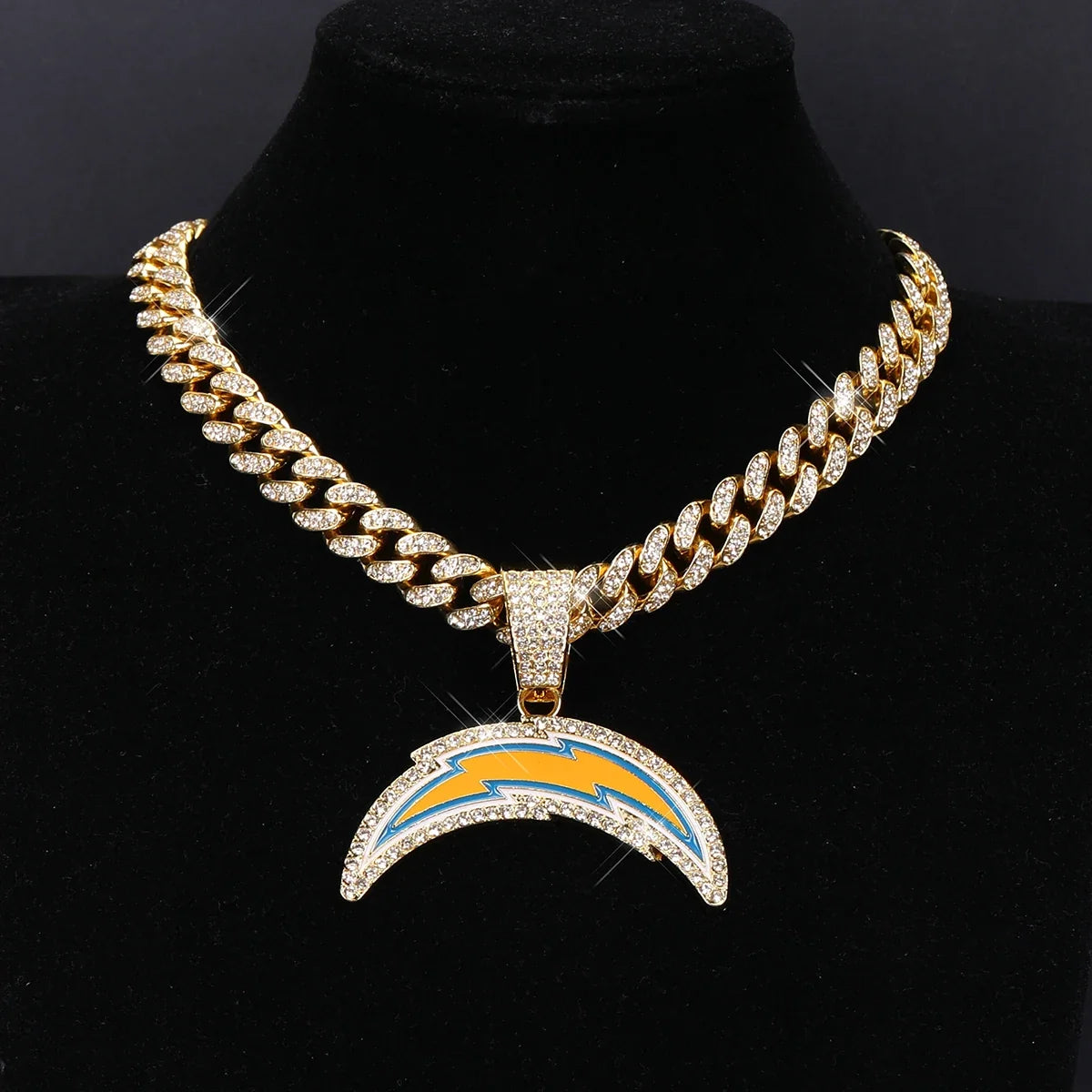 Football Logo Pendant Necklace with Cuban Chain