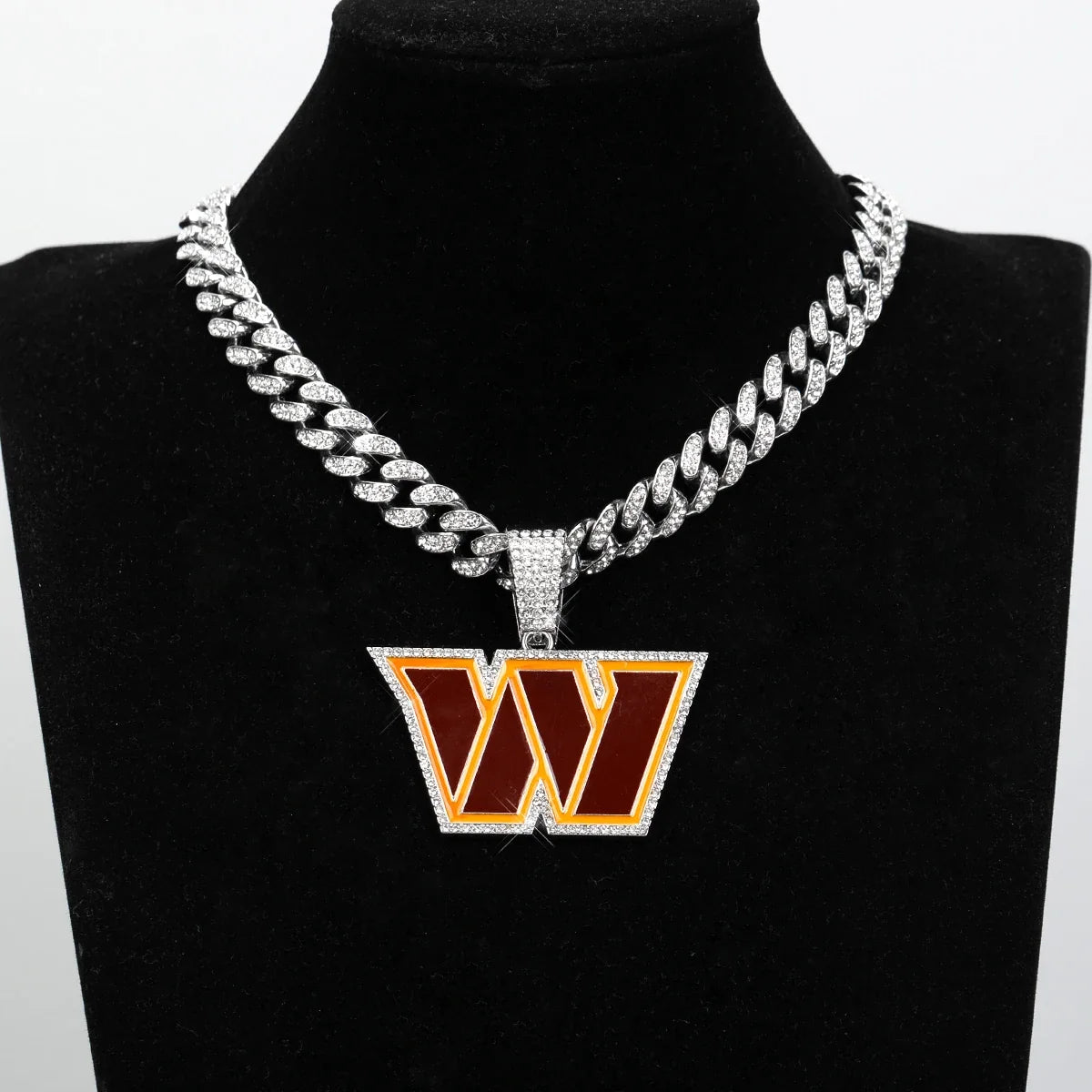 Football Logo Pendant Necklace with Cuban Chain