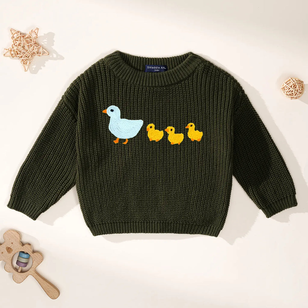 Baby Marching Ducks Embroidered Cotton Sweater
