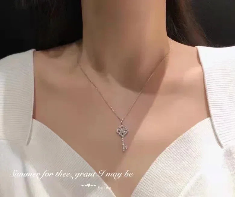 925 Sterling Silver Vintage Key Pendant Necklace