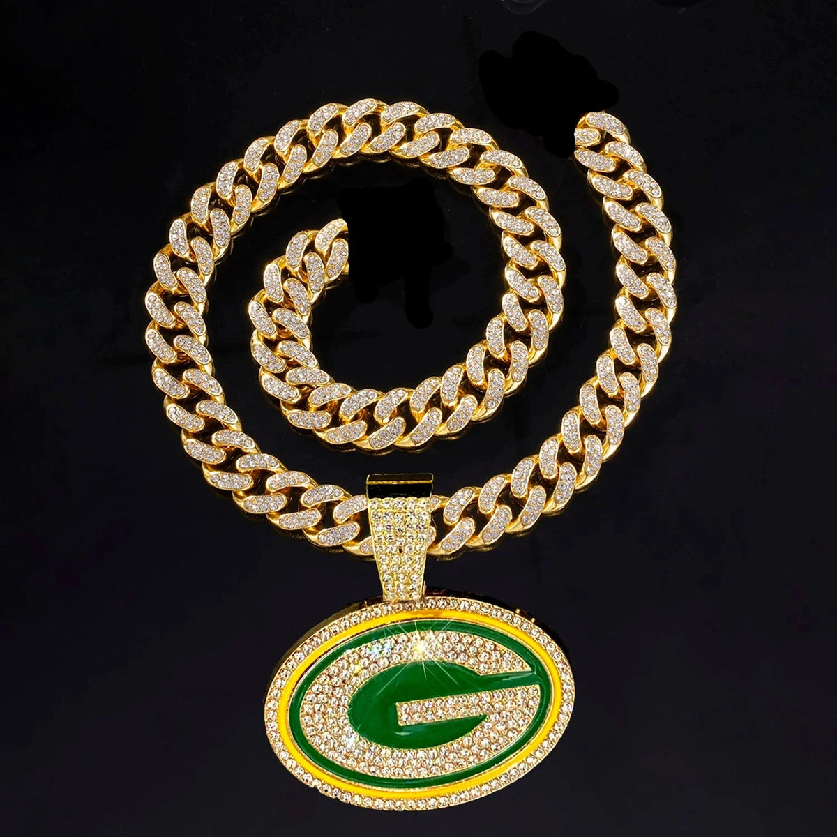 Football Logo Pendant Necklace with Cuban Chain