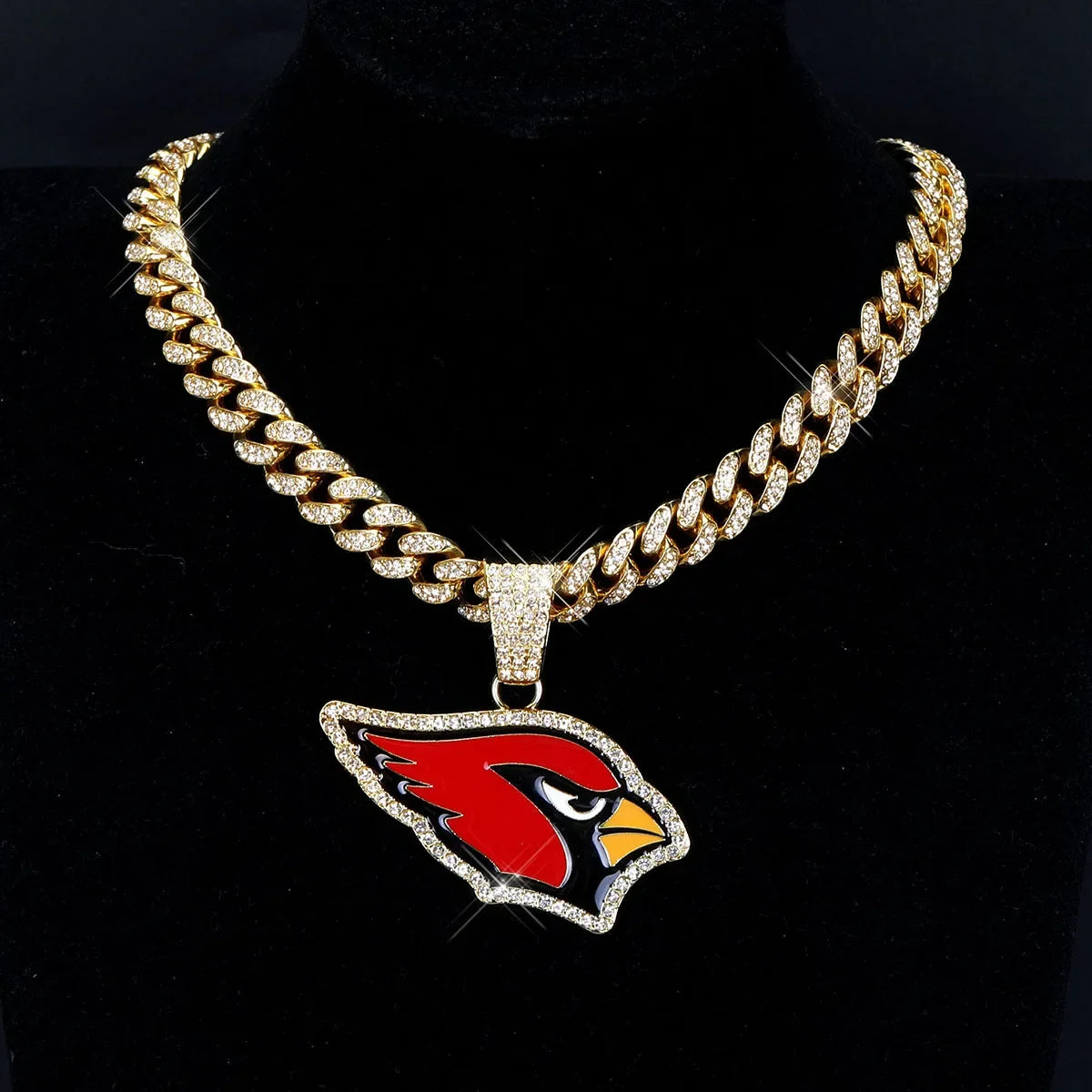 Football Logo Pendant Necklace with Cuban Chain