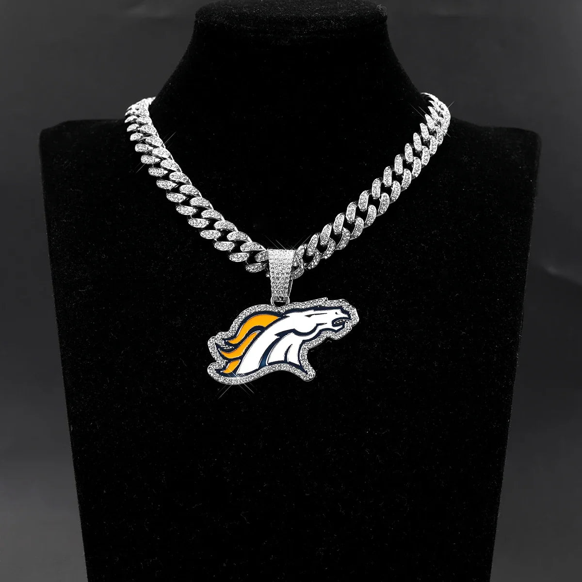 Football Logo Pendant Necklace with Cuban Chain