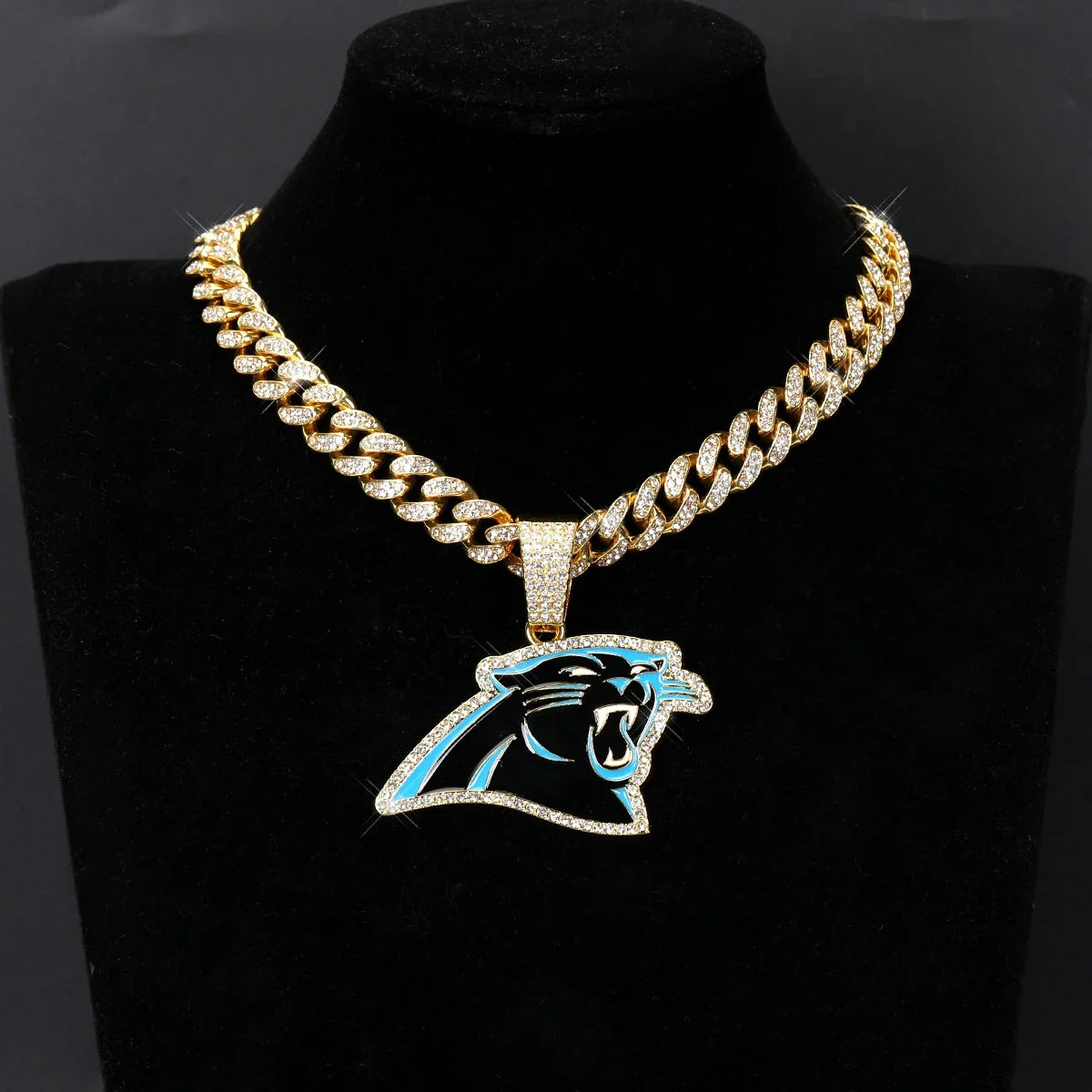 Football Logo Pendant Necklace with Cuban Chain