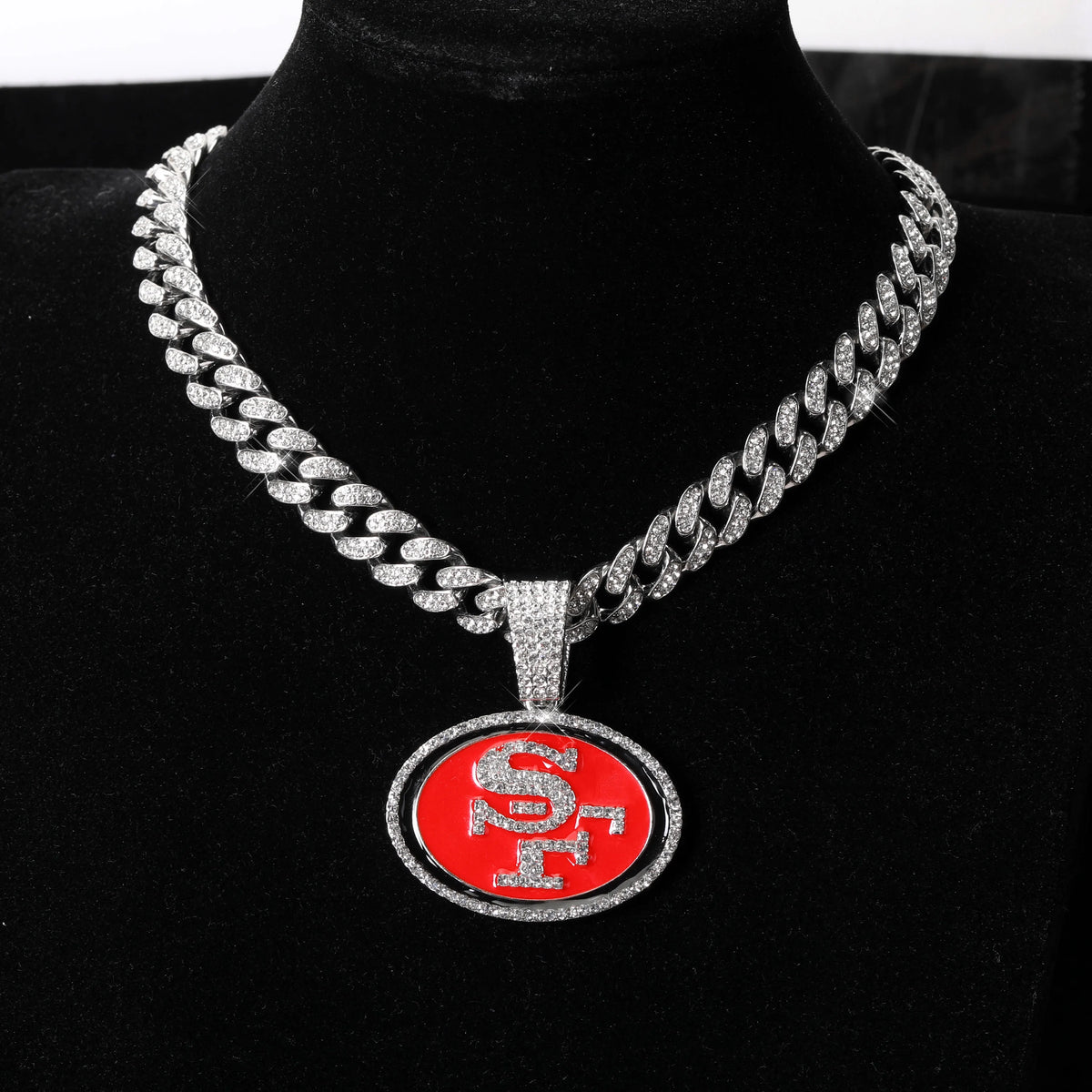 Football Logo Pendant Necklace with Cuban Chain