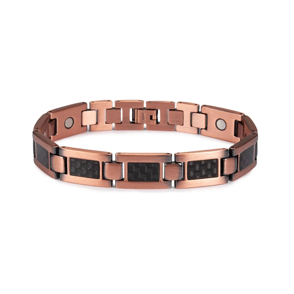 Men's Magnetic Copper & Carbon Fiber Link Bracelet