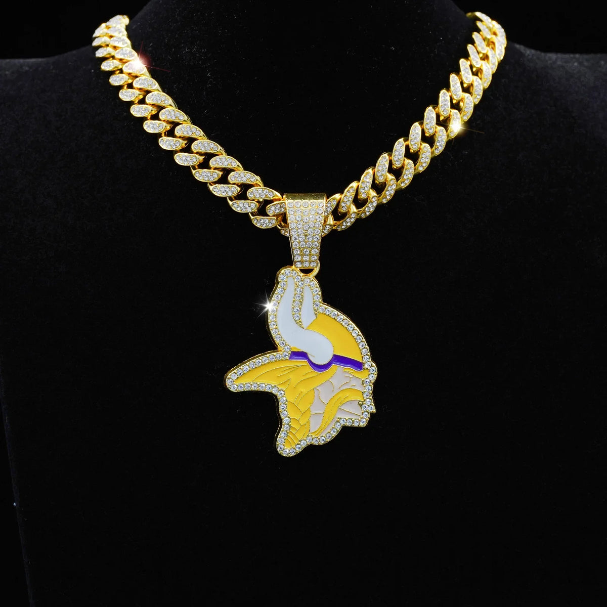 Football Logo Pendant Necklace with Cuban Chain