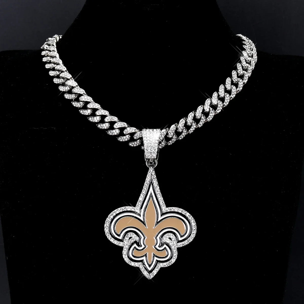 Football Logo Pendant Necklace with Cuban Chain