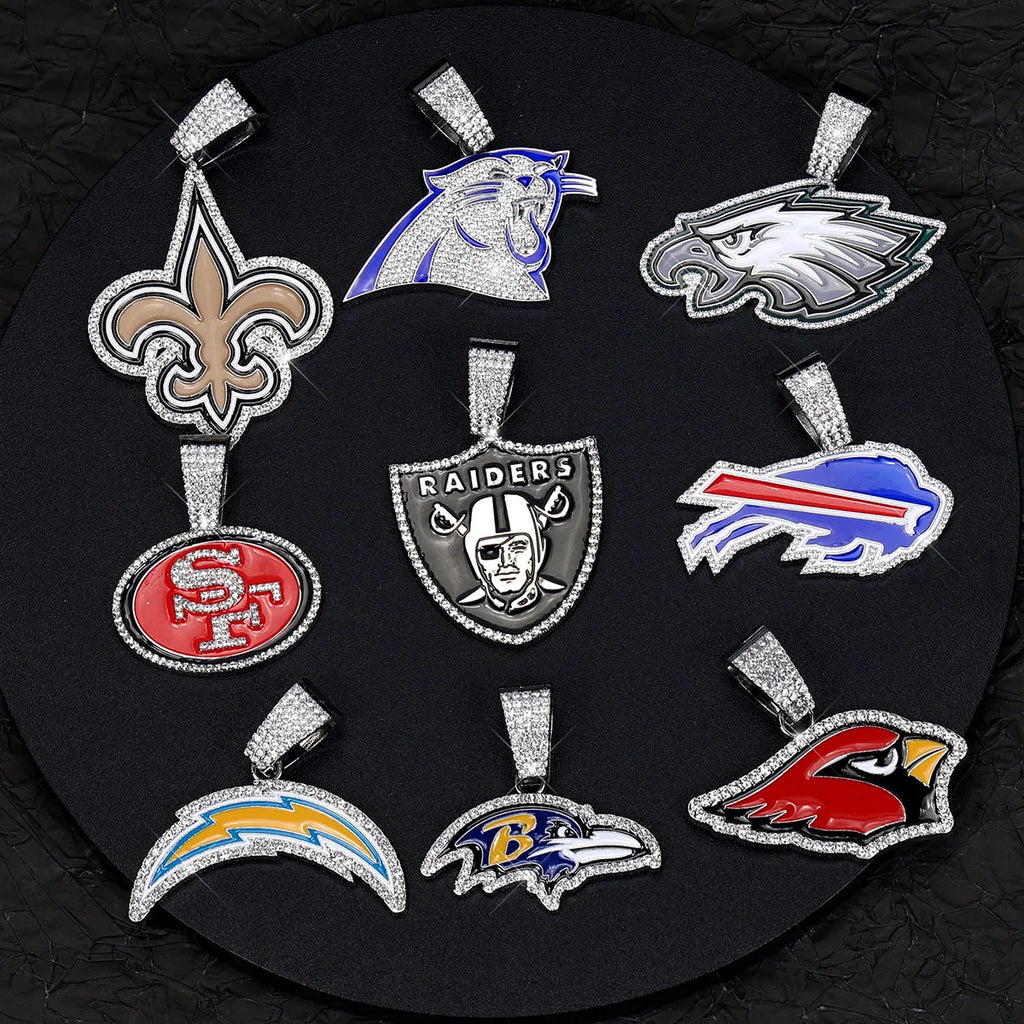 Football Logo Pendant Necklace with Cuban Chain