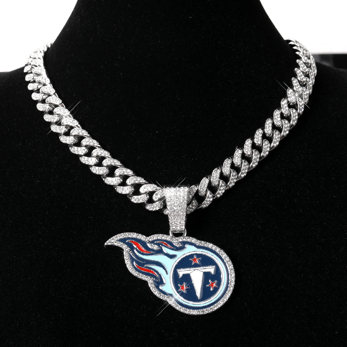 Football Logo Pendant Necklace with Cuban Chain