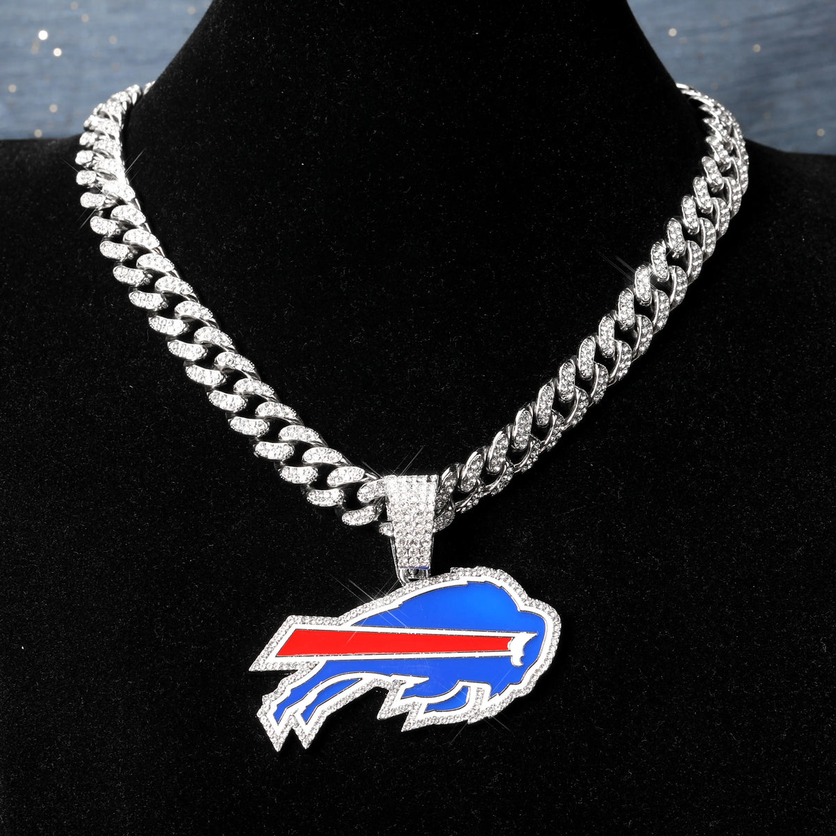 Football Logo Pendant Necklace with Cuban Chain