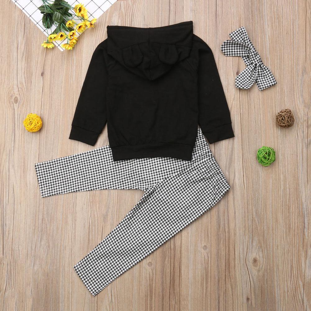 Girls’ Hooded Top, Plaid Pants & Headband Set