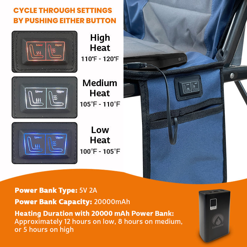 ExtremeHEAT Heated Folding Camping Chair with 20,000mAh Power Bank