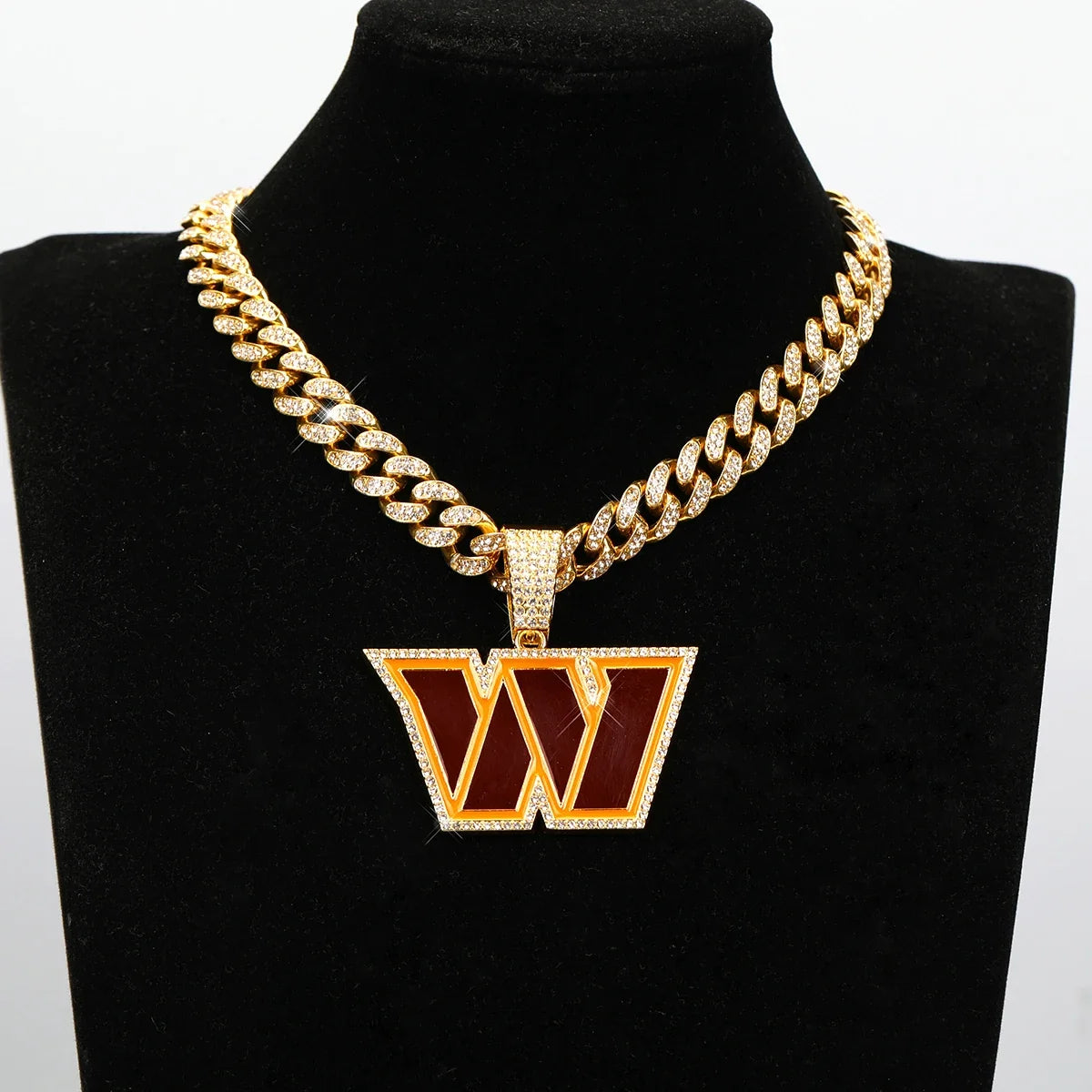 Football Logo Pendant Necklace with Cuban Chain