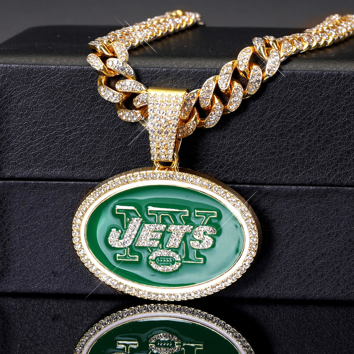 Football Logo Pendant Necklace with Cuban Chain
