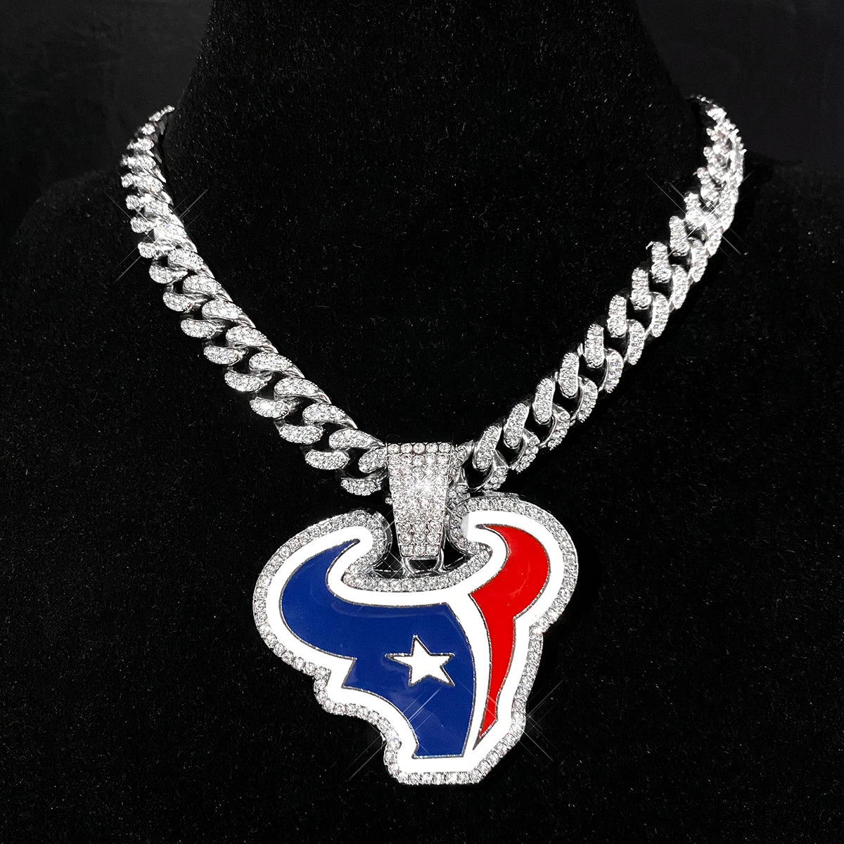 Football Logo Pendant Necklace with Cuban Chain