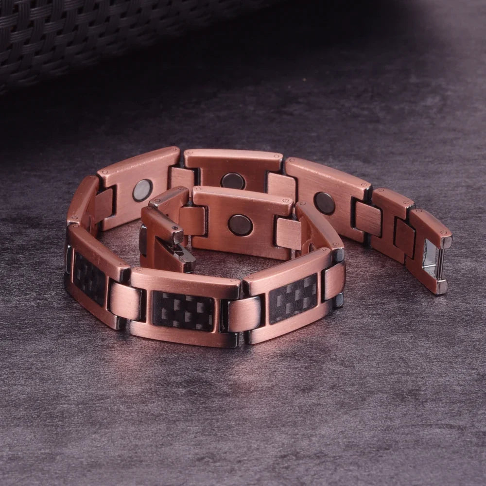 Men's Magnetic Copper & Carbon Fiber Link Bracelet