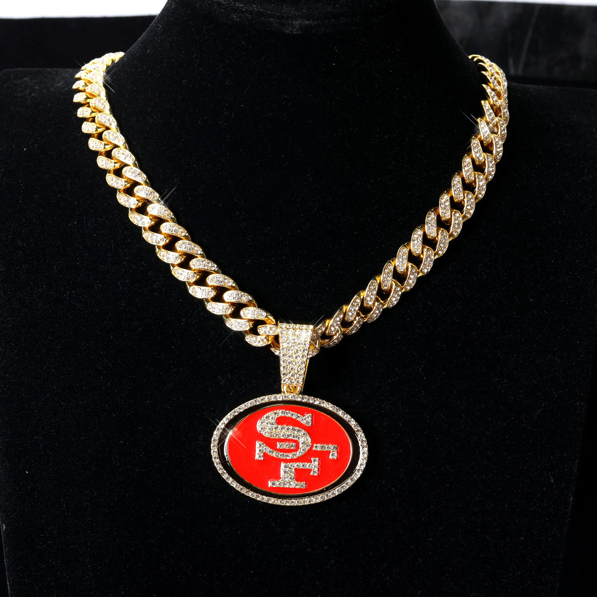 Football Logo Pendant Necklace with Cuban Chain