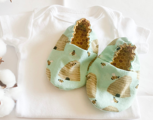 Honey Bee Cotton Baby Booties with Elastic Ankles