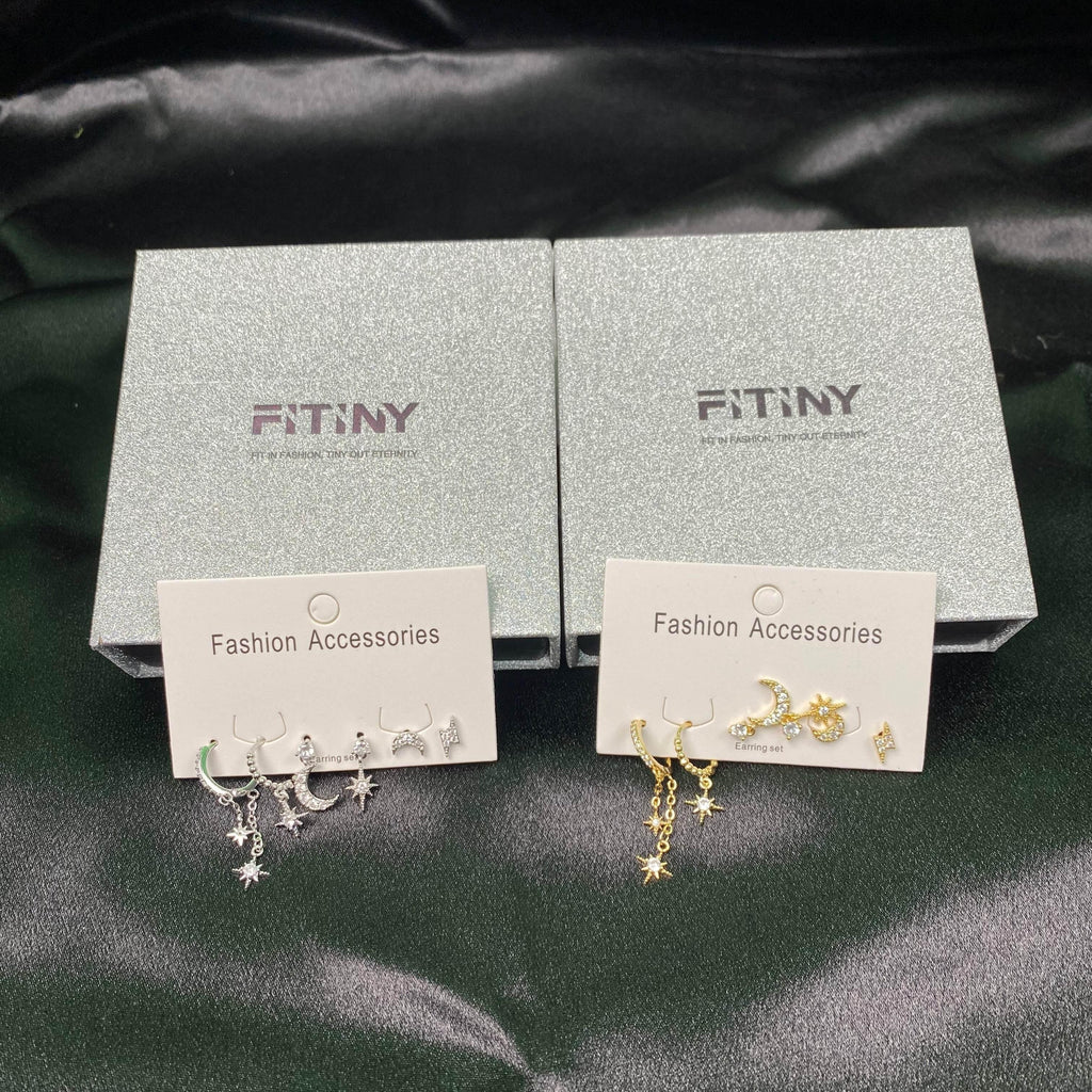 Celestial Star & Moon Six-Piece Earring Set