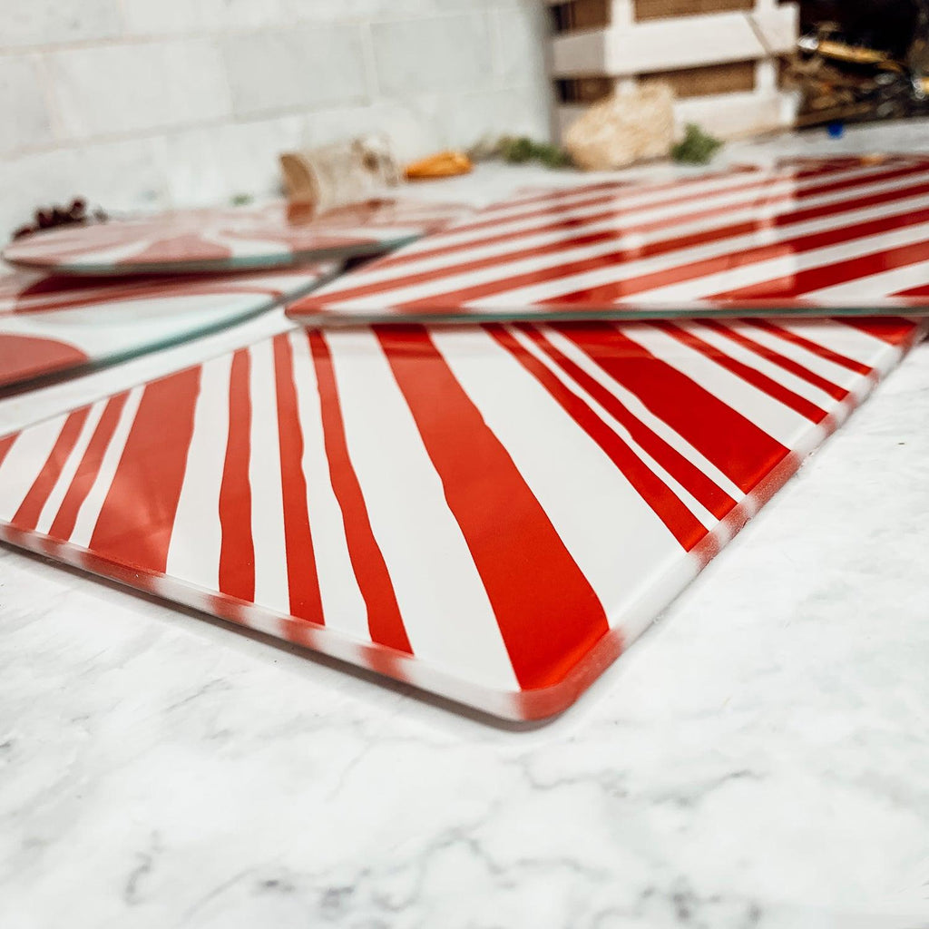 Hand-Painted Candy Cane Glass Serving Platters