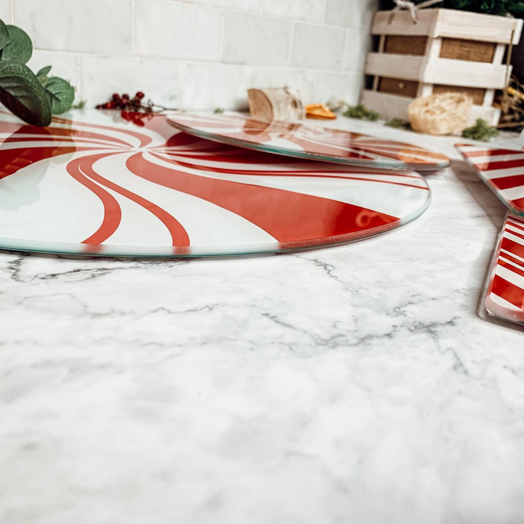 Hand-Painted Candy Cane Glass Serving Platters