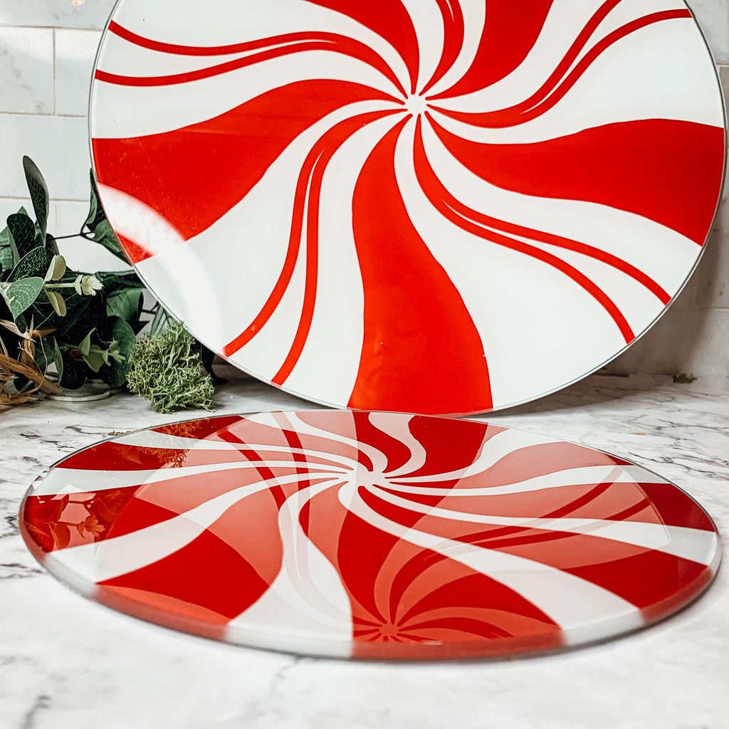 Hand-Painted Candy Cane Glass Serving Platters