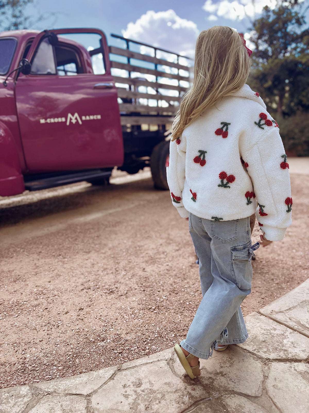 Girls’ Cherry Plush Zip-Up Winter Jacket