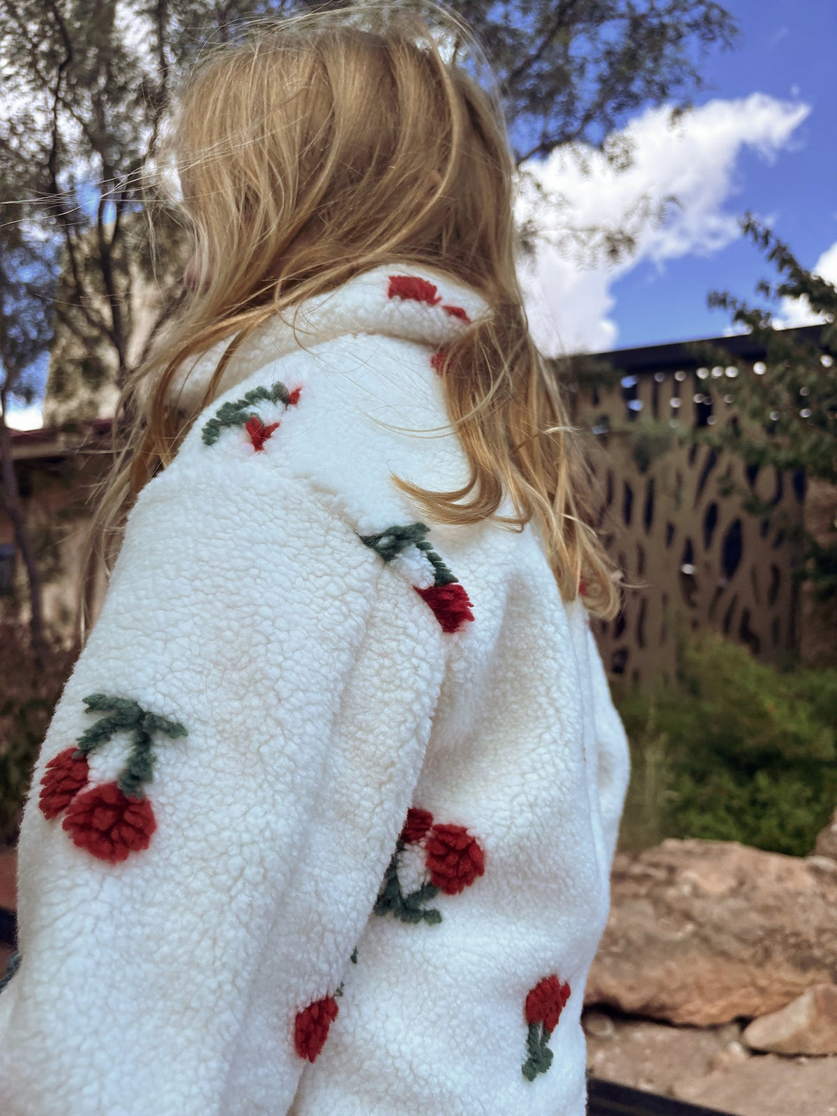 Girls’ Cherry Plush Zip-Up Winter Jacket