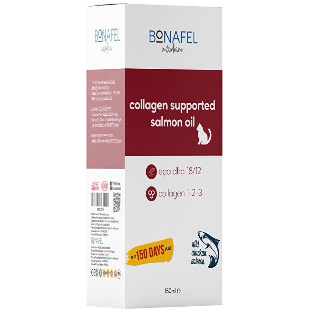 Bonafel Omega-3 Pet Supplement Oil for Cats and Dogs - 5.07 fl oz, Rich in Alaska Salmon Oil, Collagen