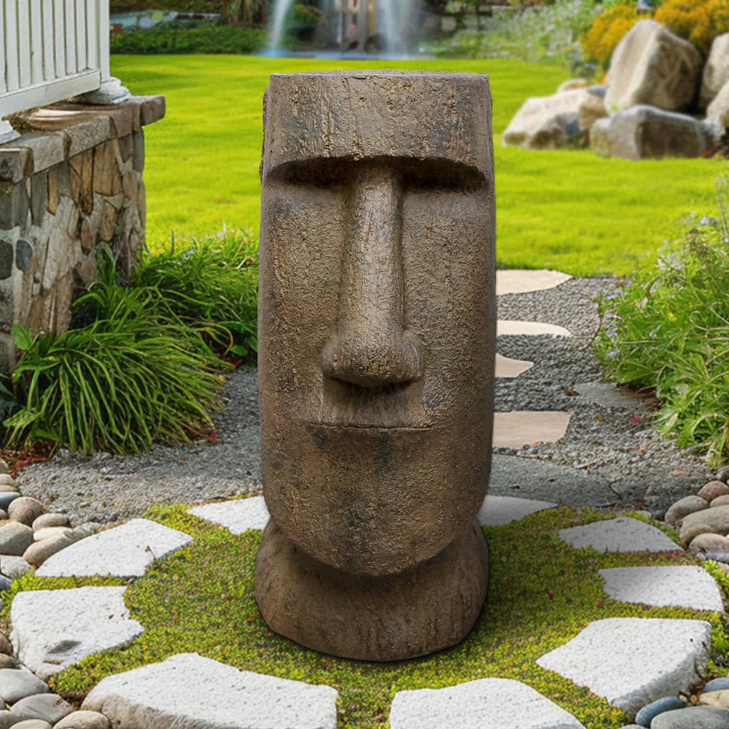 35-Inch Concrete Moai Head Garden Statue