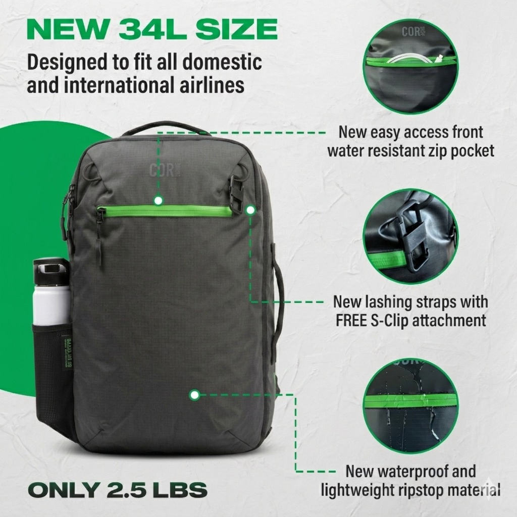 COR Surf Island Hopper 2.0 Travel Backpack — Matte Black, 28L & 34L