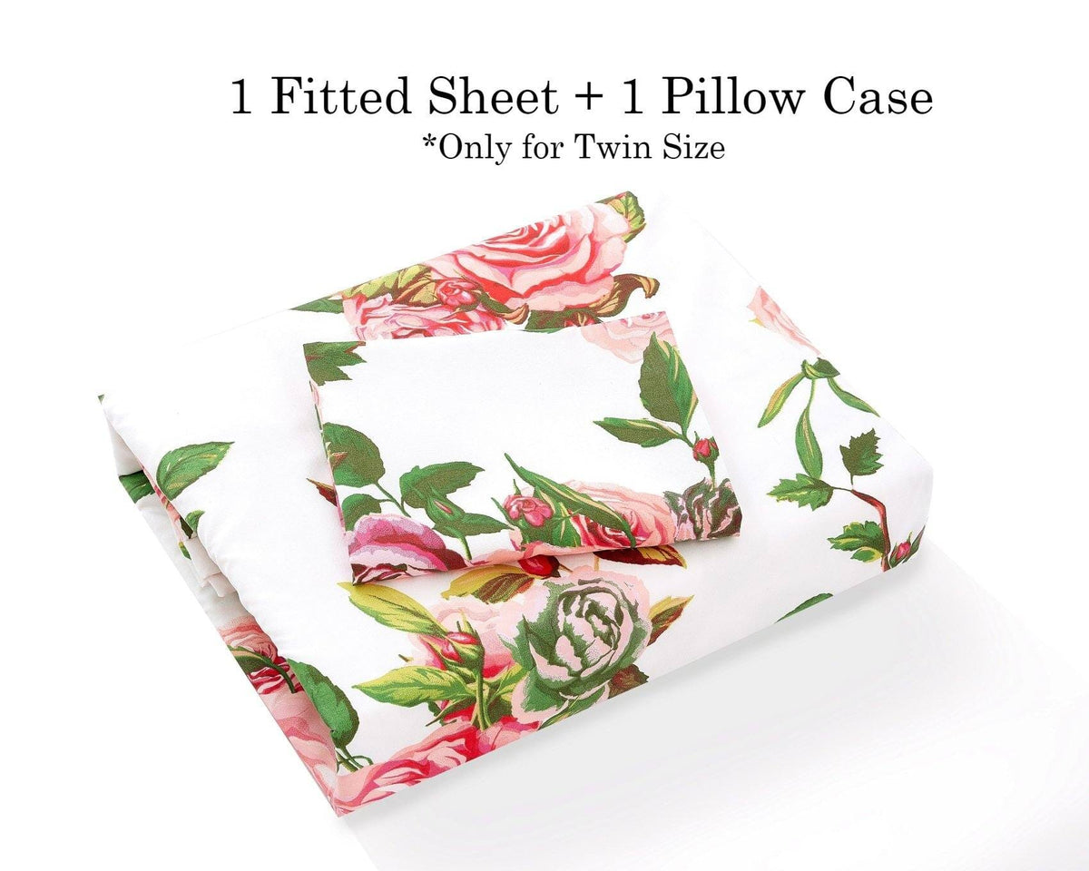 DaDa Bedding Romantic Roses Floral Fitted Sheet Set — Pink